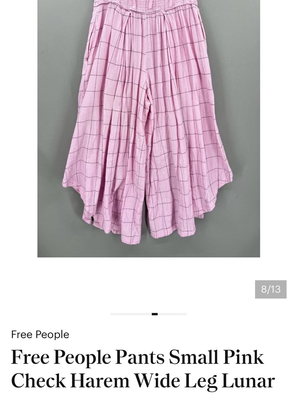 Free People Pink Check Wide-Leg Harem Pants